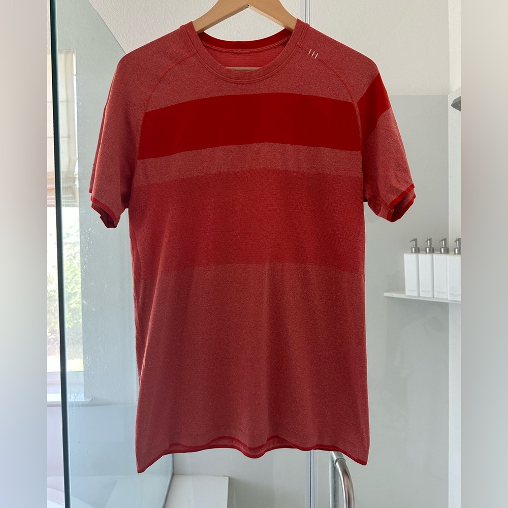 Lululemon Men's Red Striped Short-Sleeve Shirt
